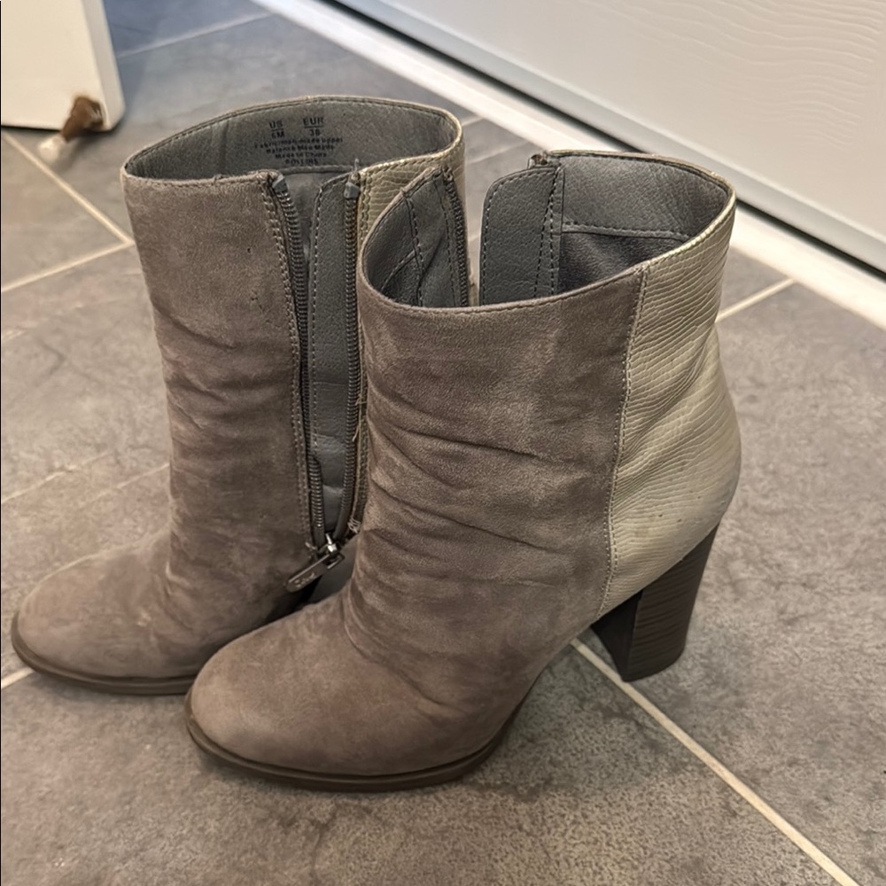 Well worn Gray suede Ankle Booties
